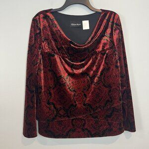 Velvet Draped Cowl Neck Blouse Size 14 Melissa Harper Tiered Goth Vamp Witchy